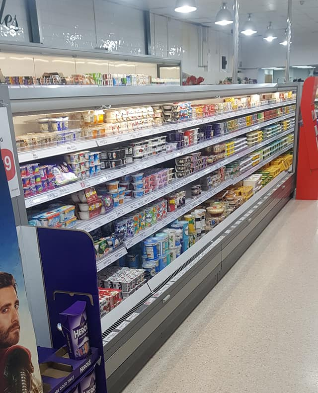 Chilled goods counter in supermarket